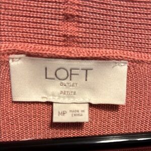 LOFT Terracotta colored cardigan with cut out pattern around egde